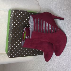 Wine Color Ankle Booties with side cut outs.